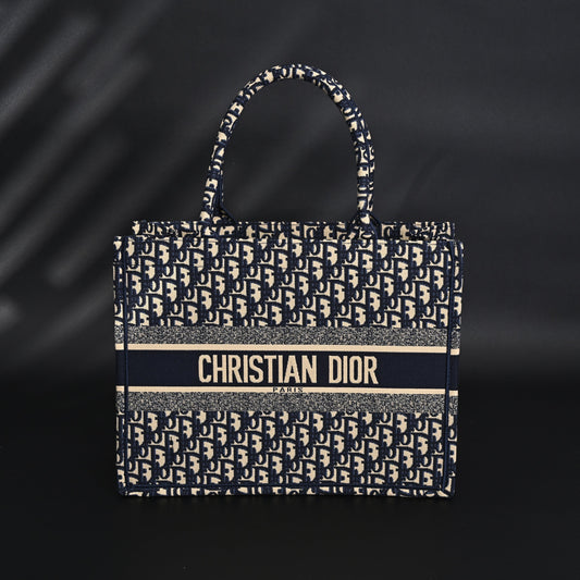 Christian Dior Large Book Tote – Blue Oblique Embroidery