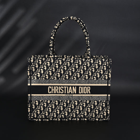 Christian Dior Medium Book Tote – Black Oblique Embroidery